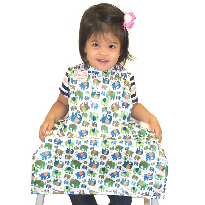 BIB-ON, Full-Coverage Bib and Apron Combination for Infant, Baby, Toddler Ages 0-4. (Elephants) - Image 2